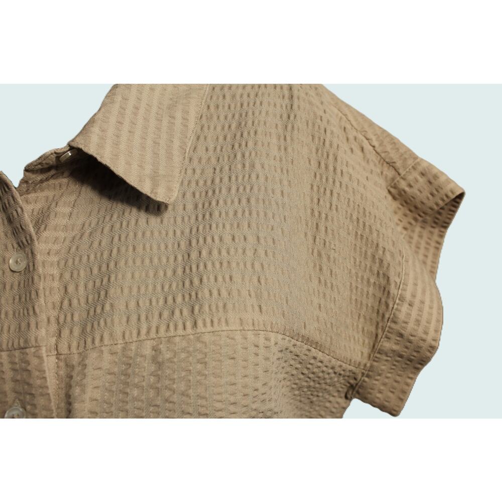 Chaps Women's Cream Seersucker Belted Shirt Dress Size 12 Short Sleeve - Picture 8 of 13
